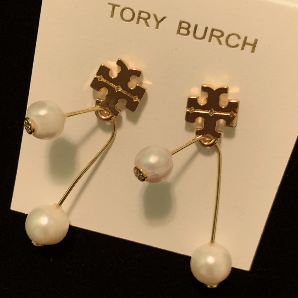 Tory Burch gold Kira &  pearls on wire  earrings